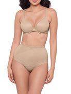 woman wearing a beige bra and beige shaping brief