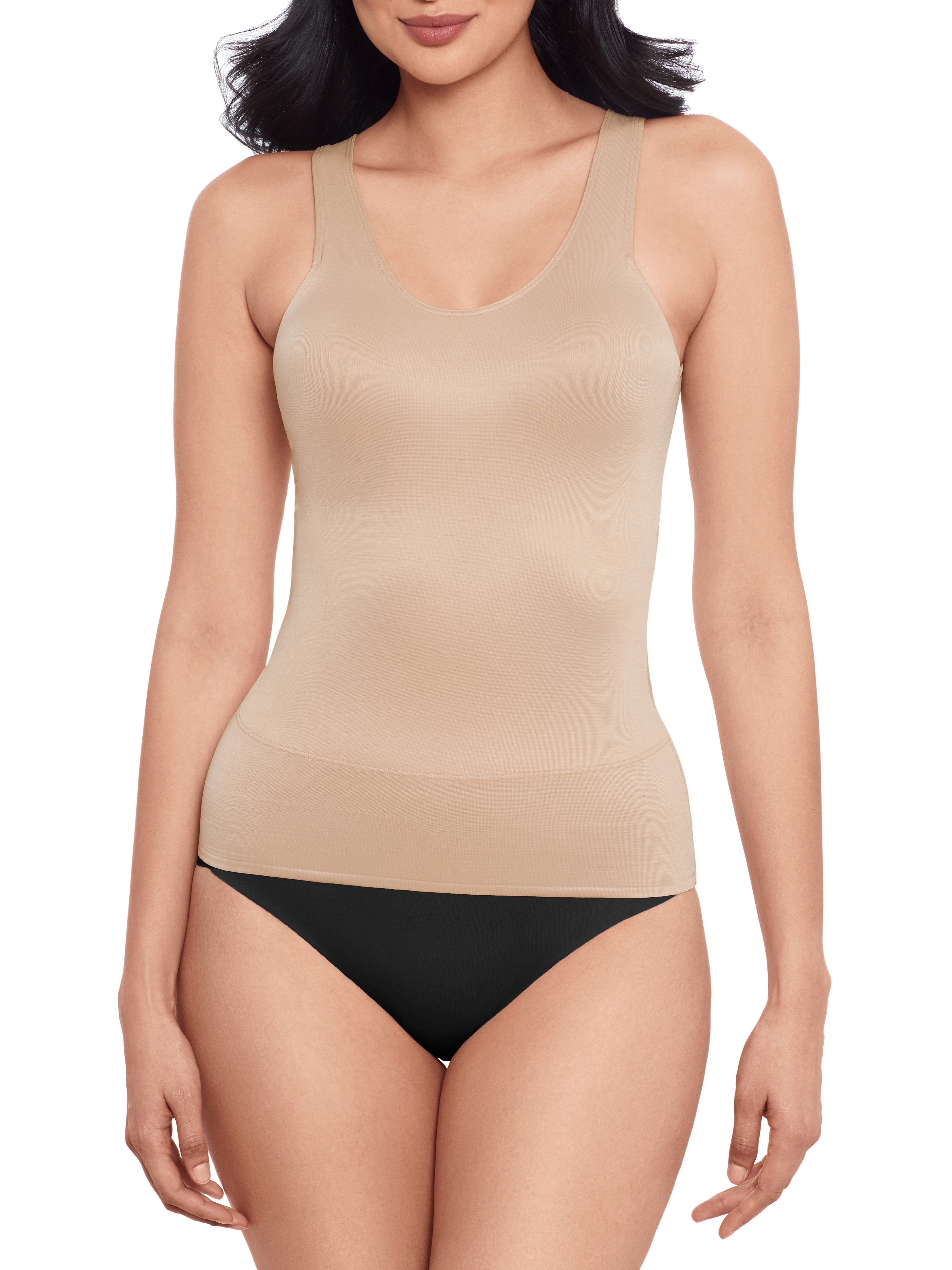 a woman wearing a nude back smoothing tummy control cami shapewear