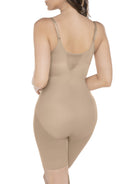 a woman wearing a nude open bust torsette body shaper sheer shapewear