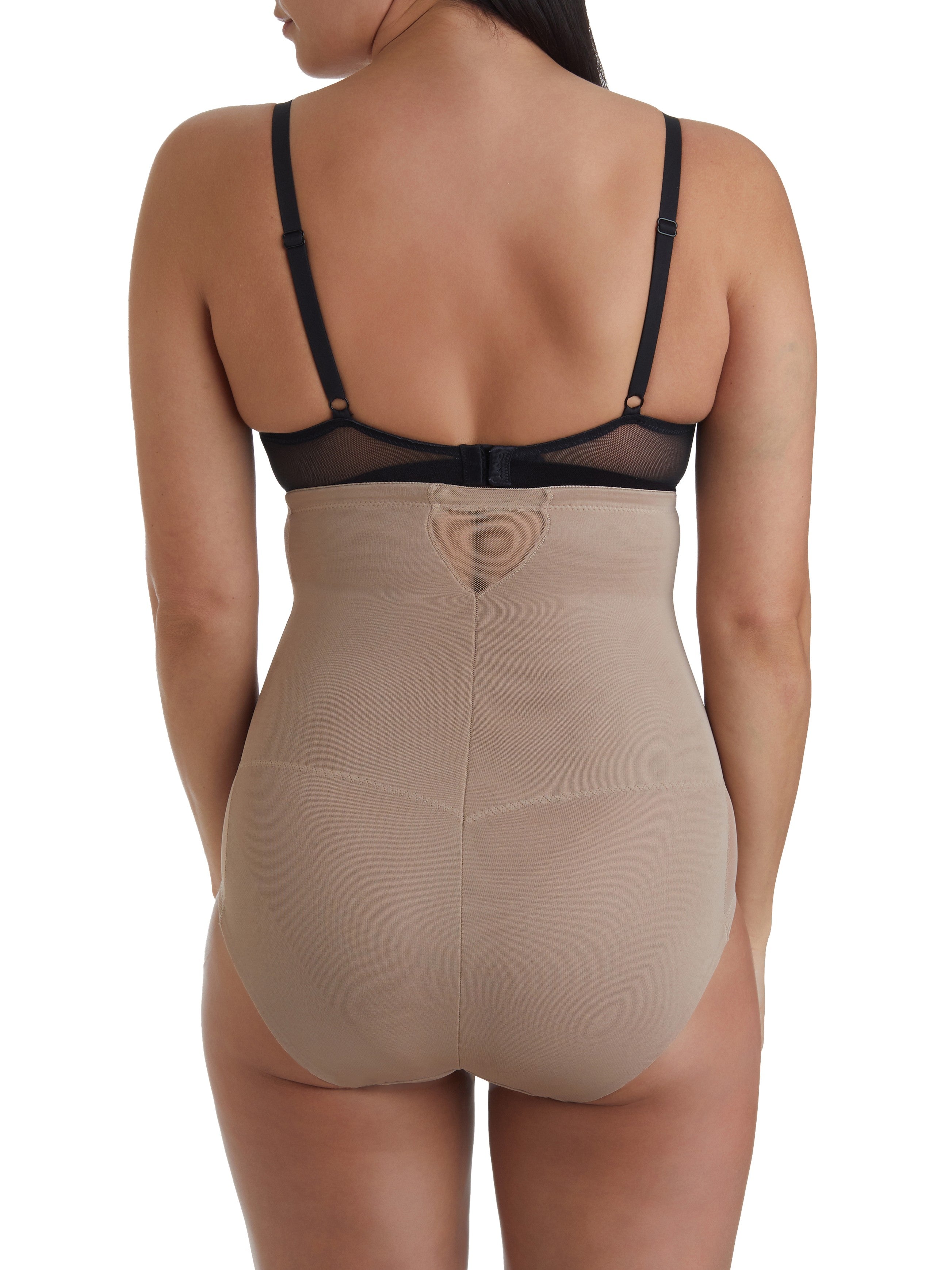 a woman wearing nude high waisted tummy control underwear sheer shapewear