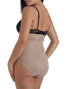 a woman wearing nude high waisted tummy control underwear sheer shapewear