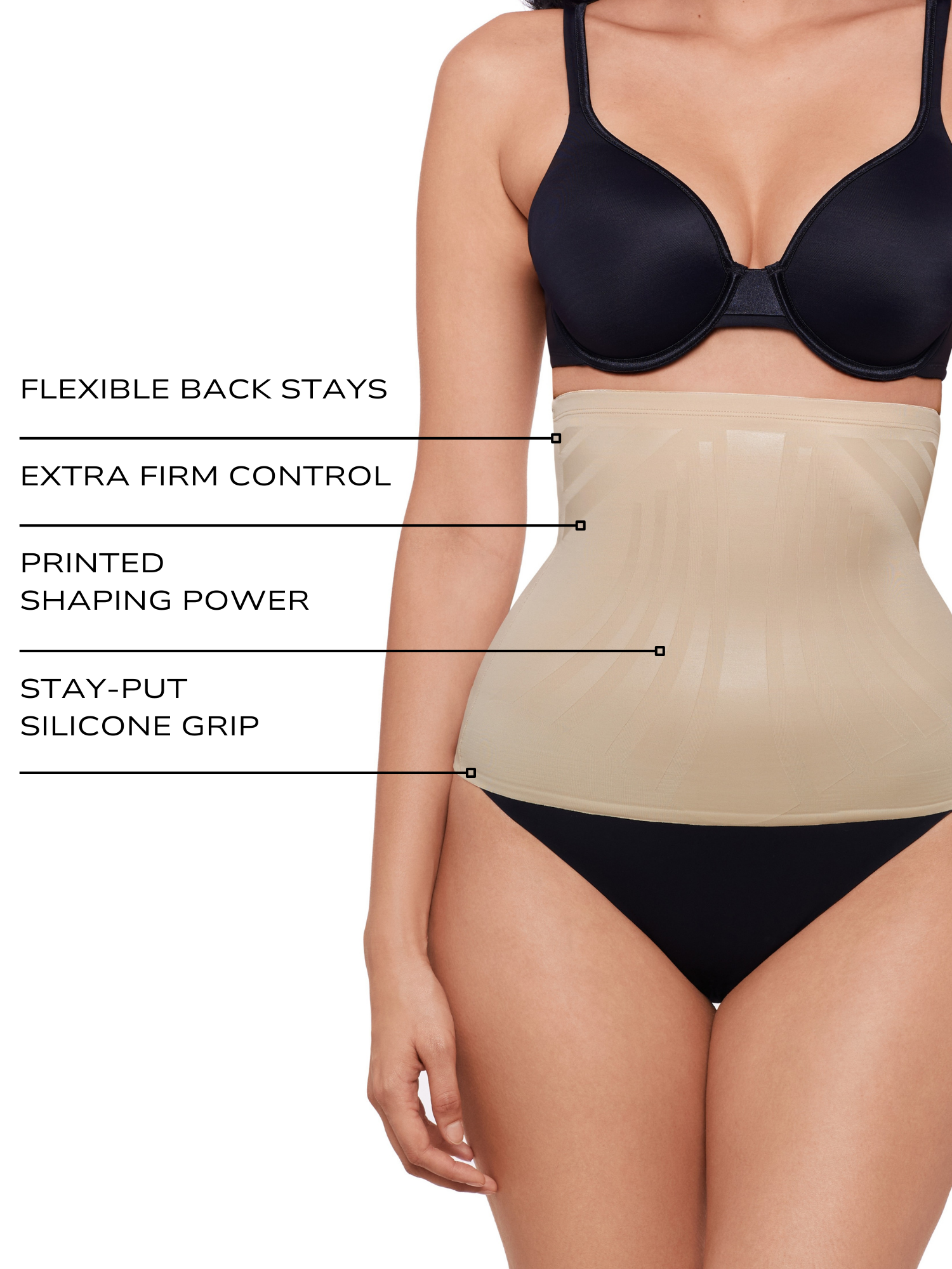 an infographic explaining the features and benefits of the miraclesuit girdle waist cincher waist trainer corset all-groups
