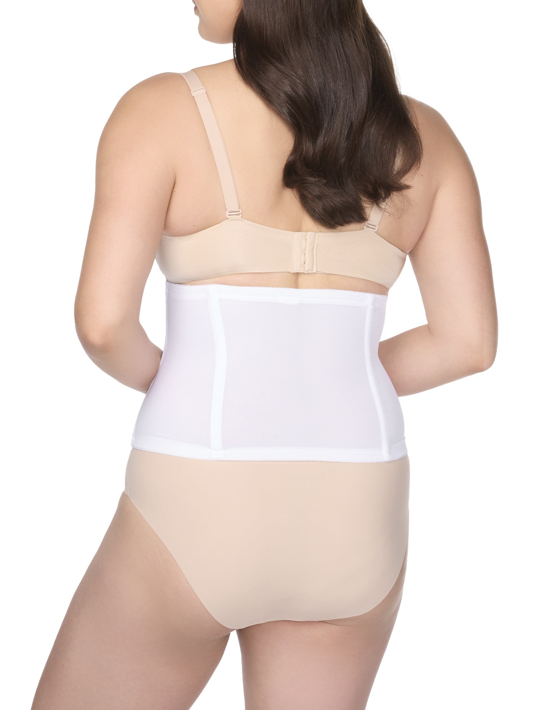 a woman wearing a white waist cincher waist trainer shapewear