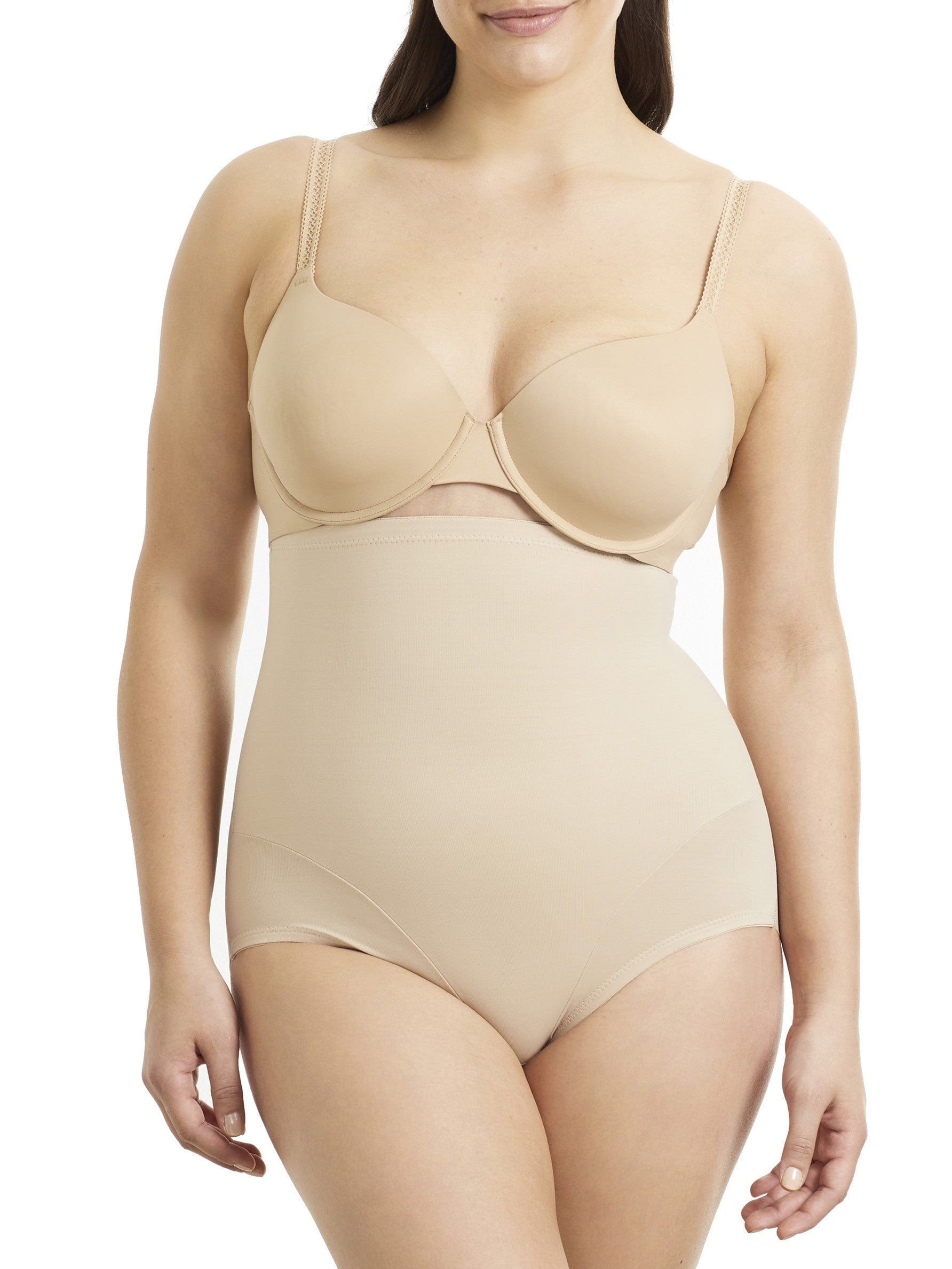 a woman wearing nude high waisted tummy control underwear shapewear
