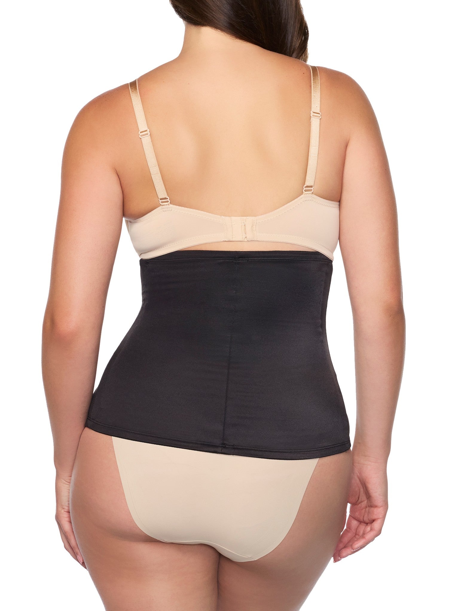 a woman wearing black waist cincher wait trainer shapewear