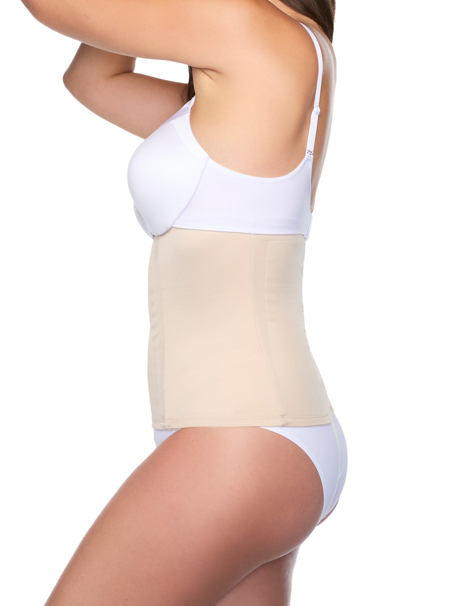 a woman wearing nude waist cincher wait trainer shapewear