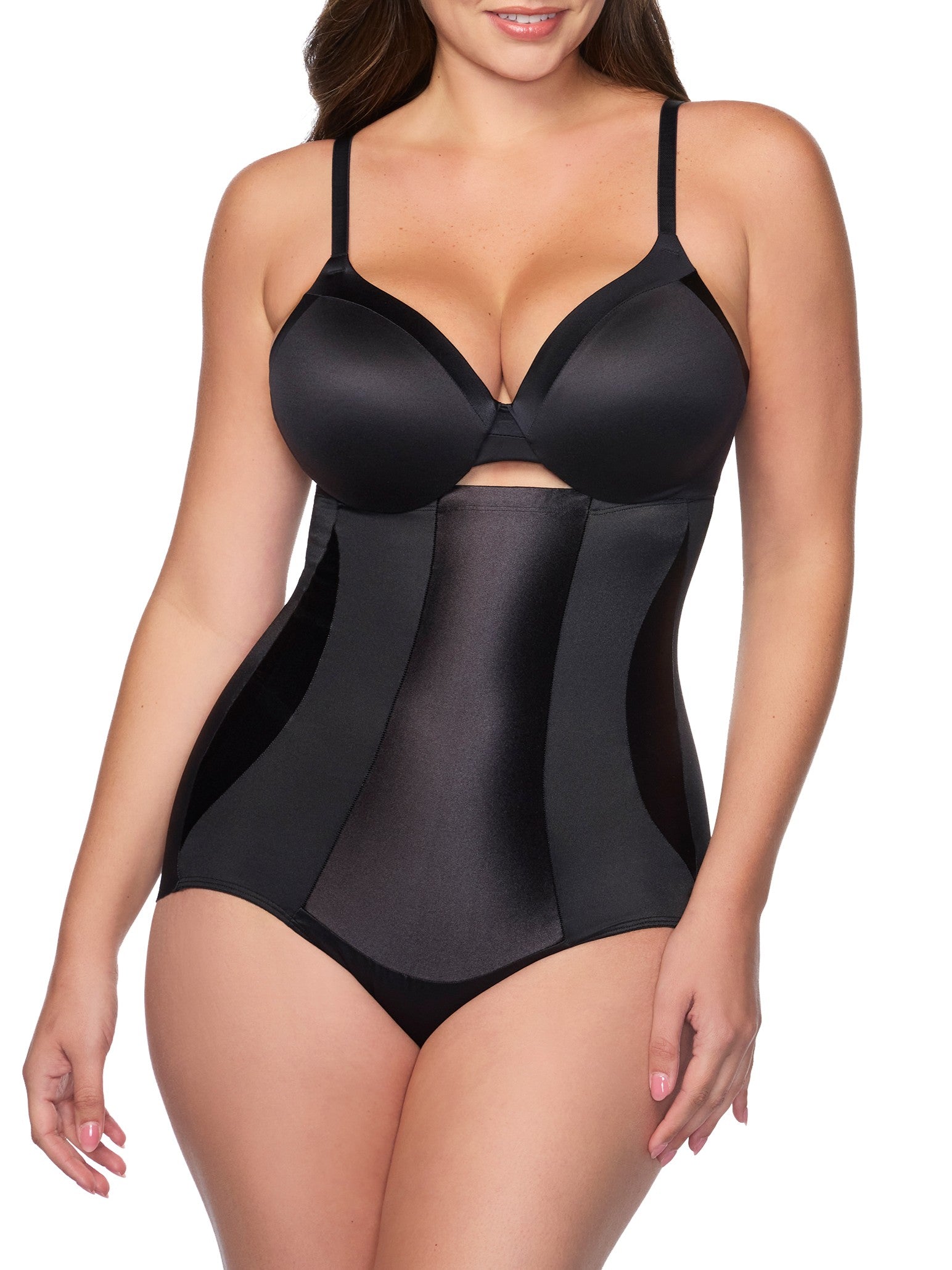 a woman wearing black high waisted tummy control underwear shapewear