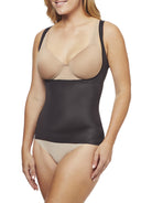 a woman wearing a black open bust shaping camisole shapewear