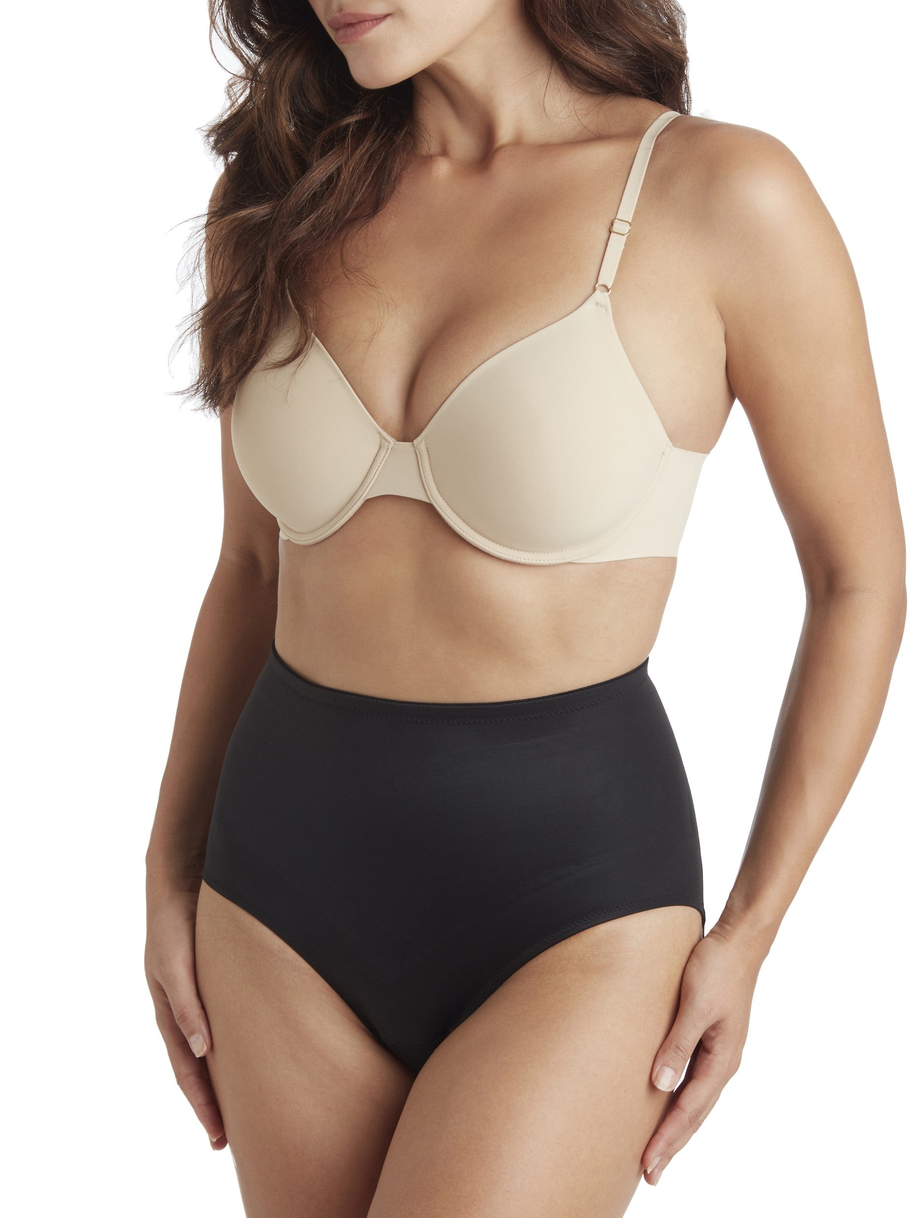 a woman wearing black tummy control underwear shapewear