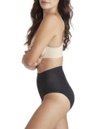 a woman wearing black tummy control underwear shapewear