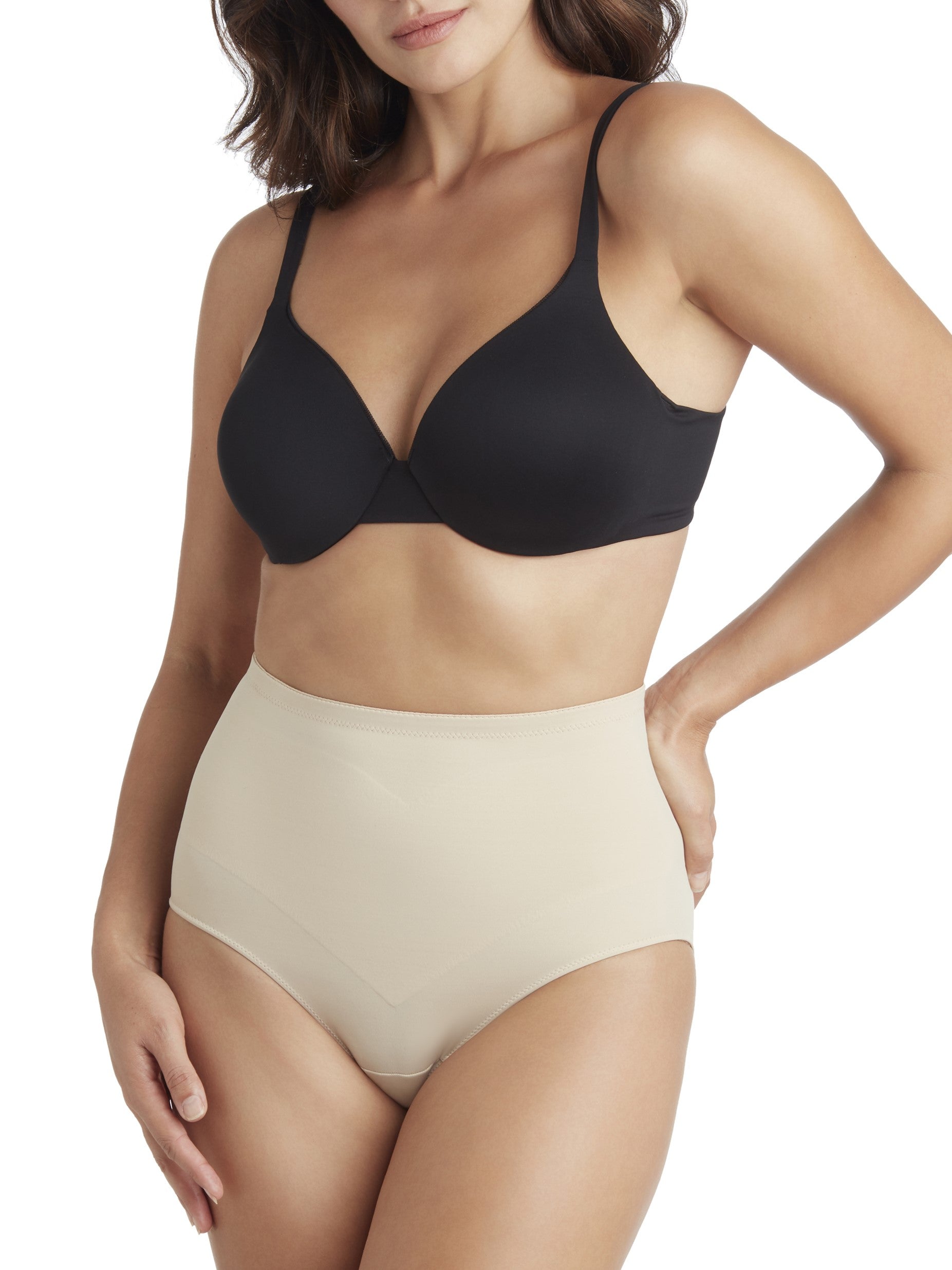 a woman wearing nude tummy control underwear shapewear