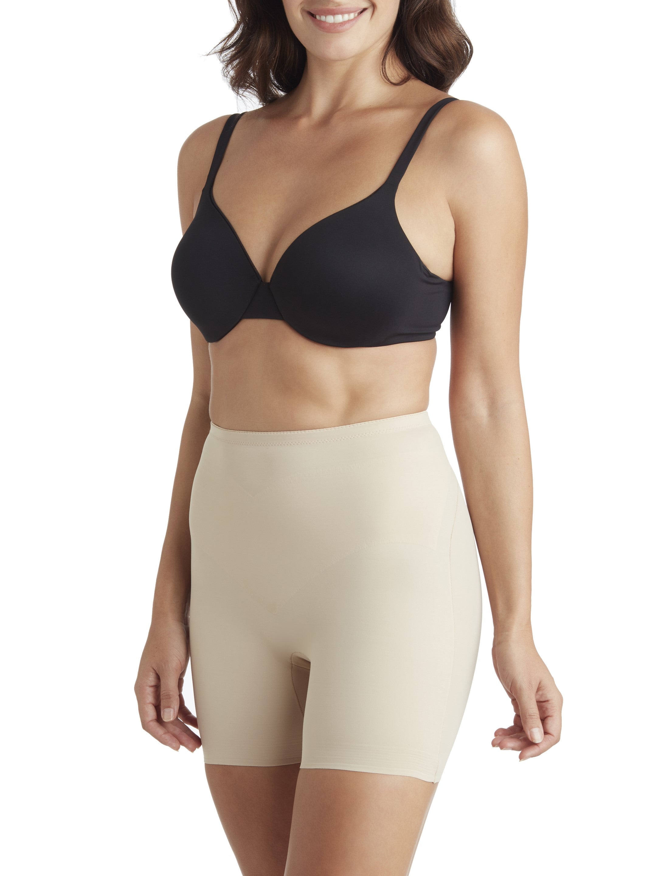 a woman wearing nude tummy control shaper shorts shapewear