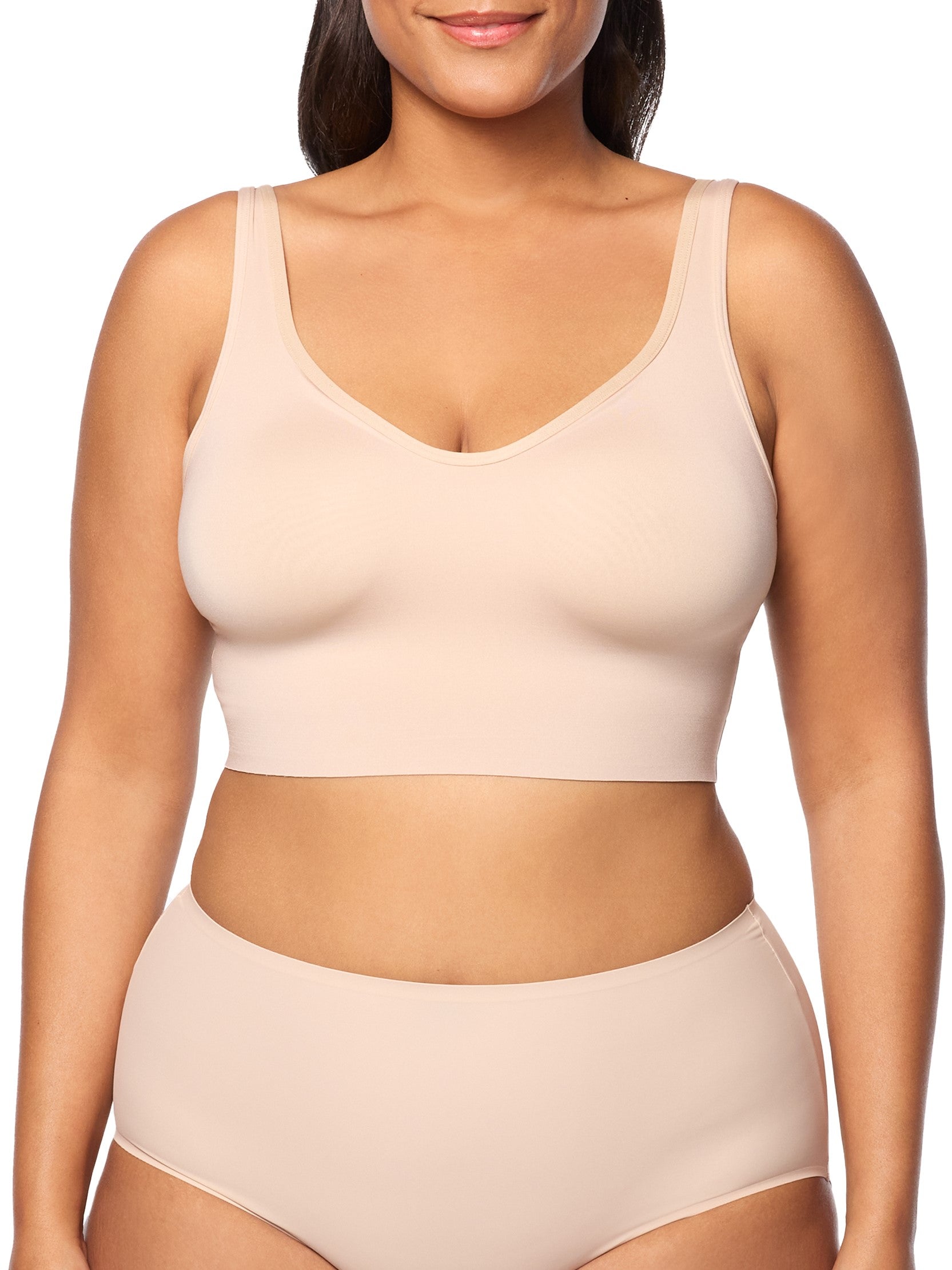 a woman wearing a nude wireless bra