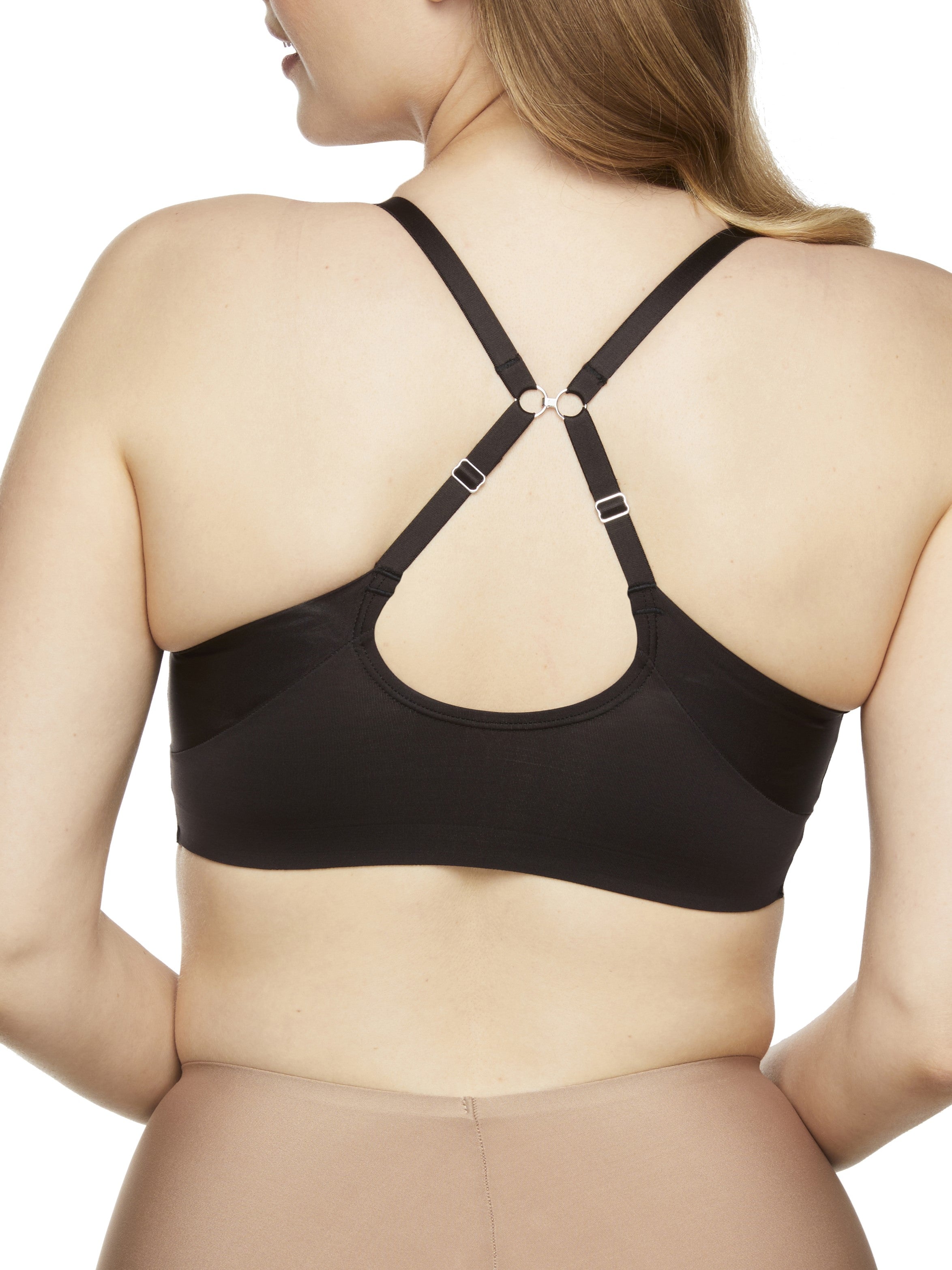 a woman wearing a black bralette