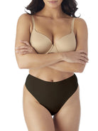a woman wearing black tummy control thong underwear