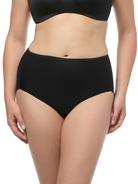 a woman wearing a black brief panty