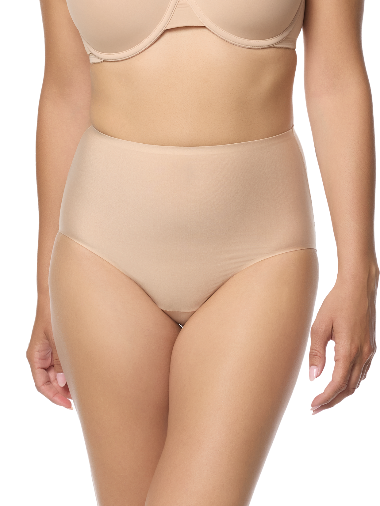 a woman wearing a beige brief panty women's underwear
