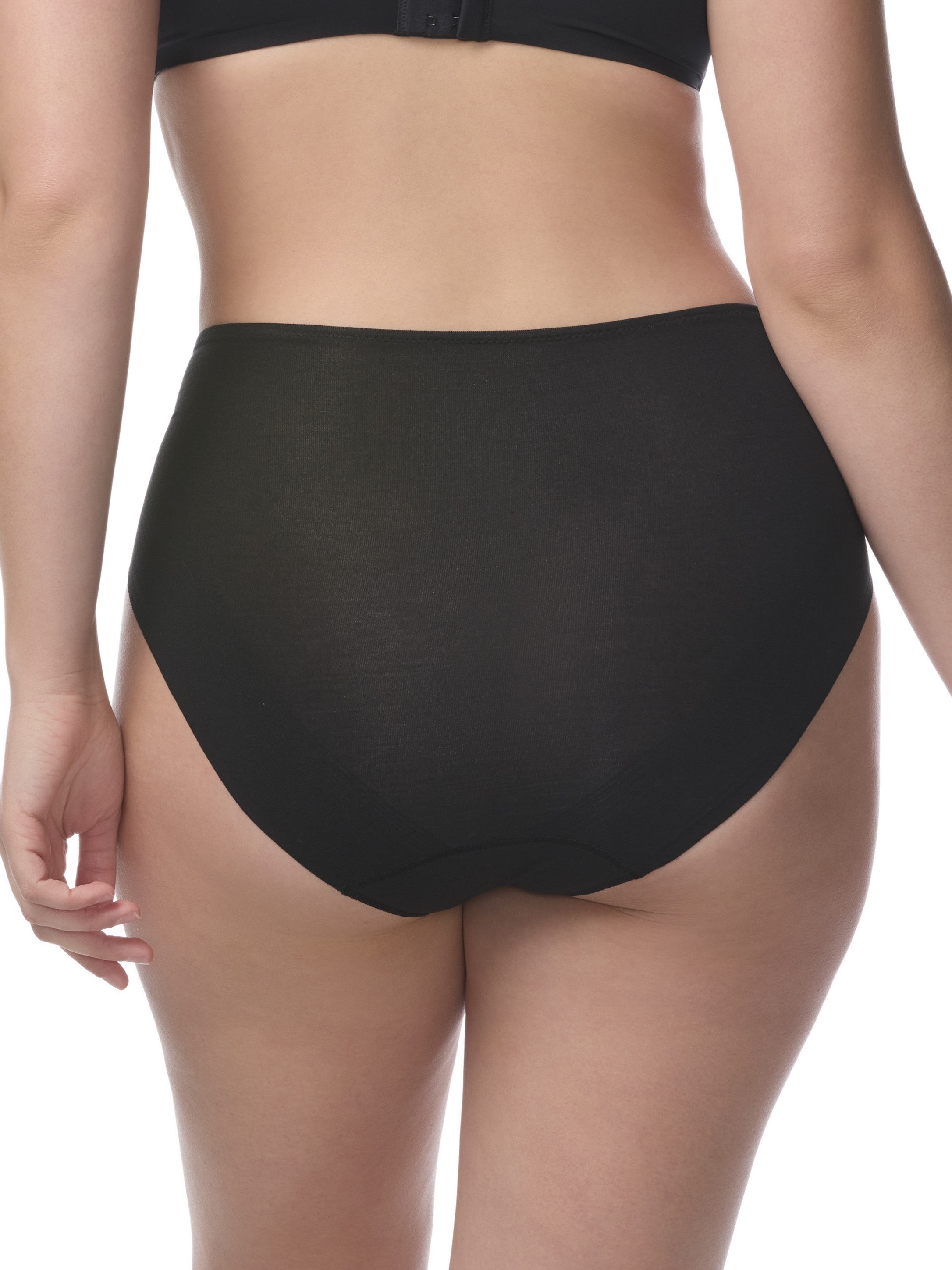 Black high-waisted underwear on a white background