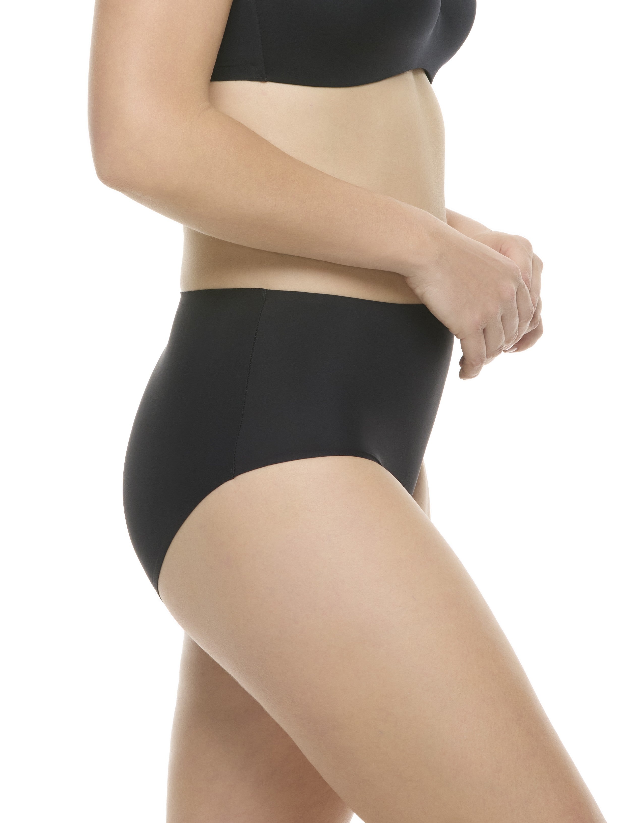 a woman wearing black brief panty underwear