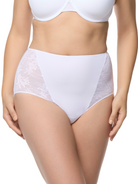a woman wearing a white lace brief panty