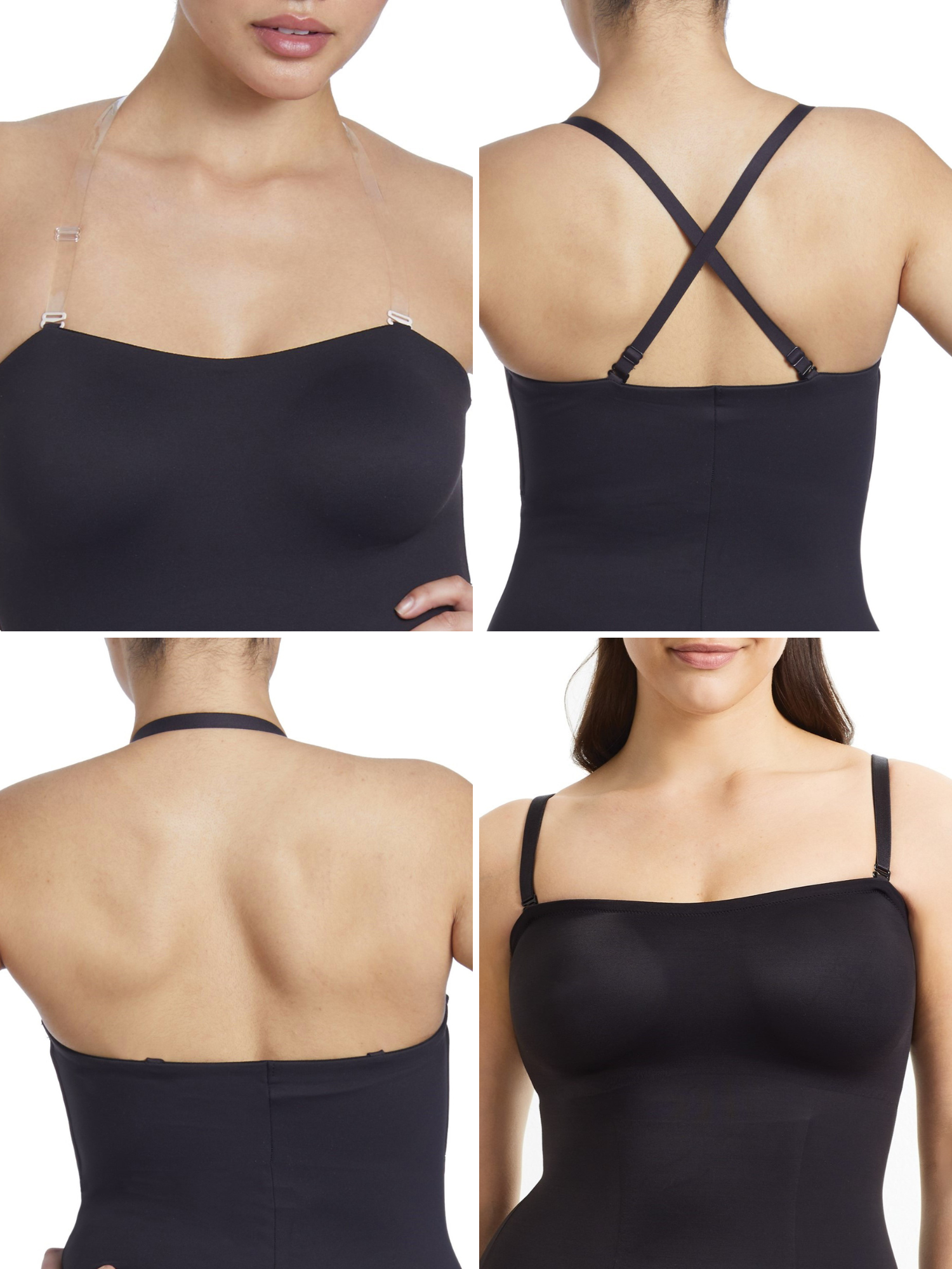 an infographic showing the strap options for the black full body slip shaper