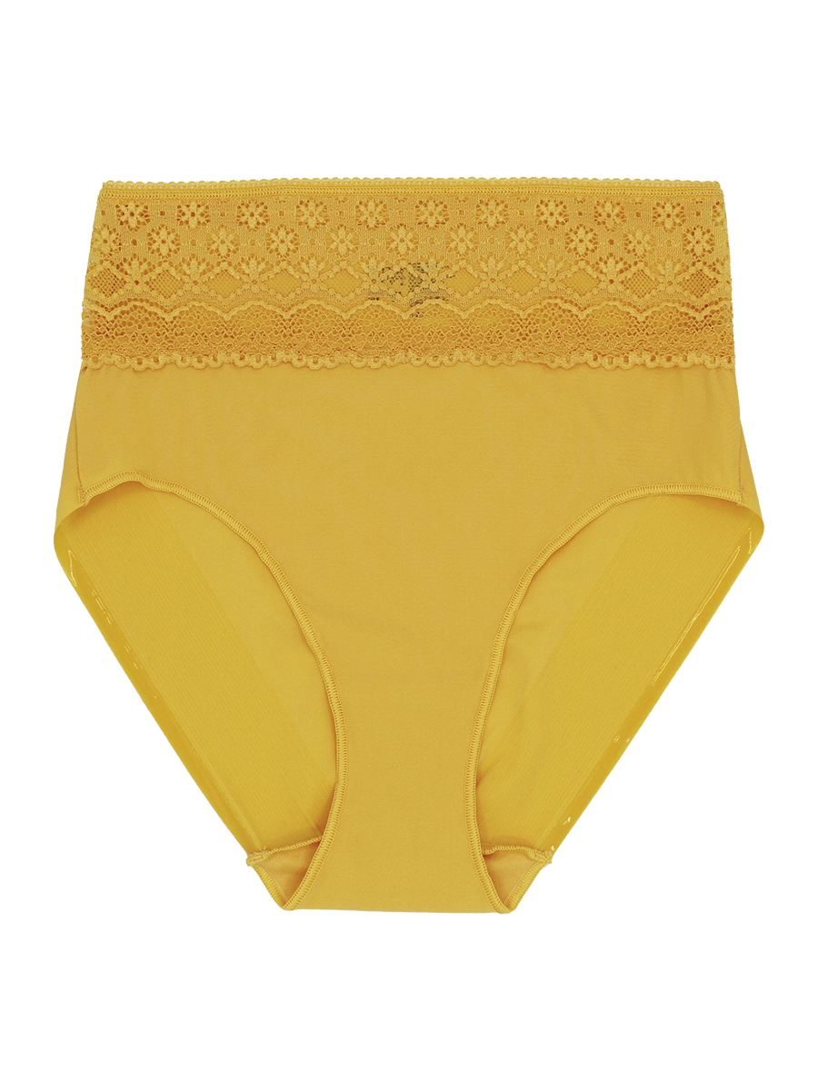 a yellow lace trim brief women's underwear