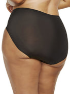 a woman wearing a black plus size high cut brief panty