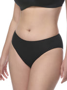 Black hipster panties shown on a model against a plain white background. all-groups