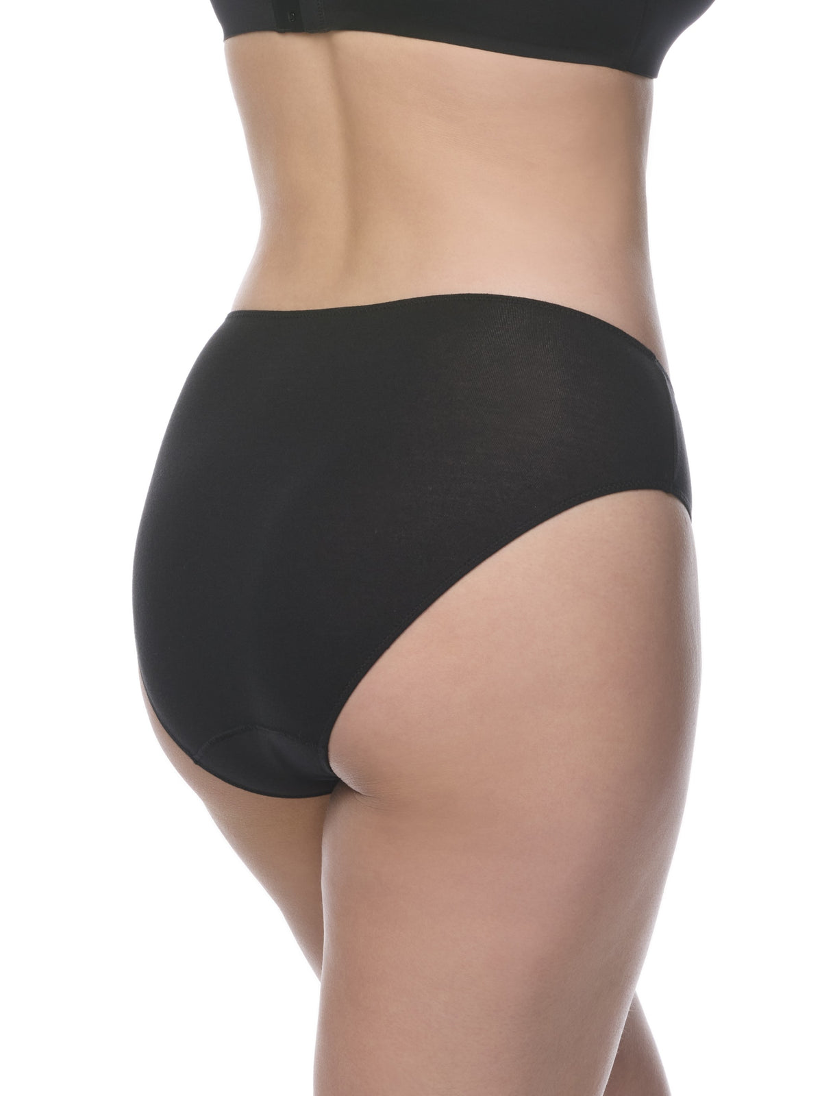 Black hipster panties shown on a model against a plain white all-groups