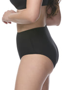 A model wearing a black brief showing against a plain white background. all-groups