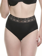 Black brief panties with a lace waistband