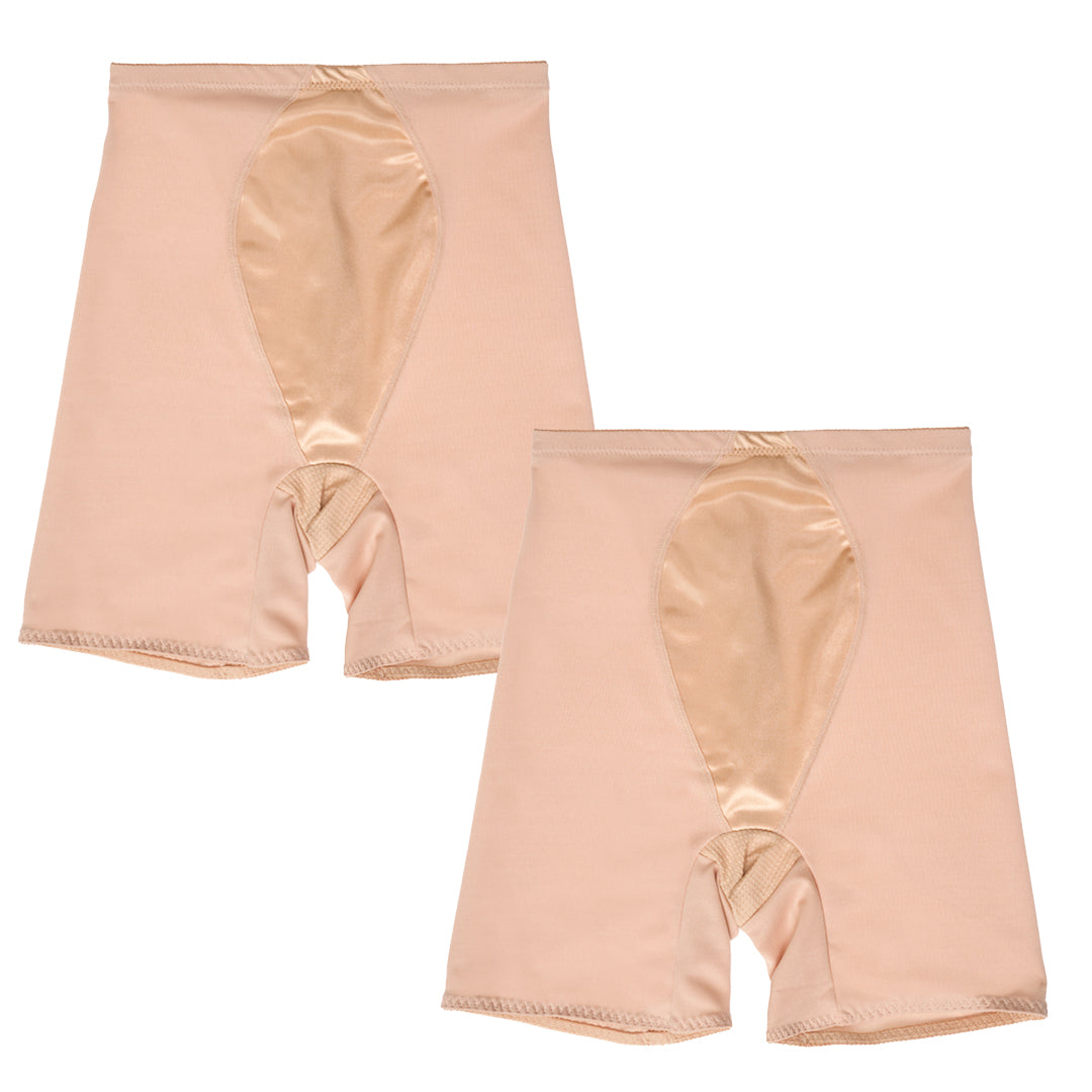 two beige high-waist shaping shorts