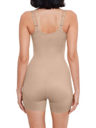 a woman wearing a nude open bust tummy control shaping bodysuit shapewear