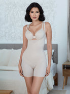 a woman wearing a nude open bust tummy control shaping bodysuit  shapewear all-groups