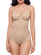 a woman wearing a nude high waisted tummy control brief shapewear