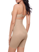 a woman wearing a nude high waist tummy control thigh slimmer