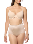 a woman wearing a beige tummy control panty