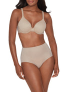 a woman wearing a beige shaping brief all-groups