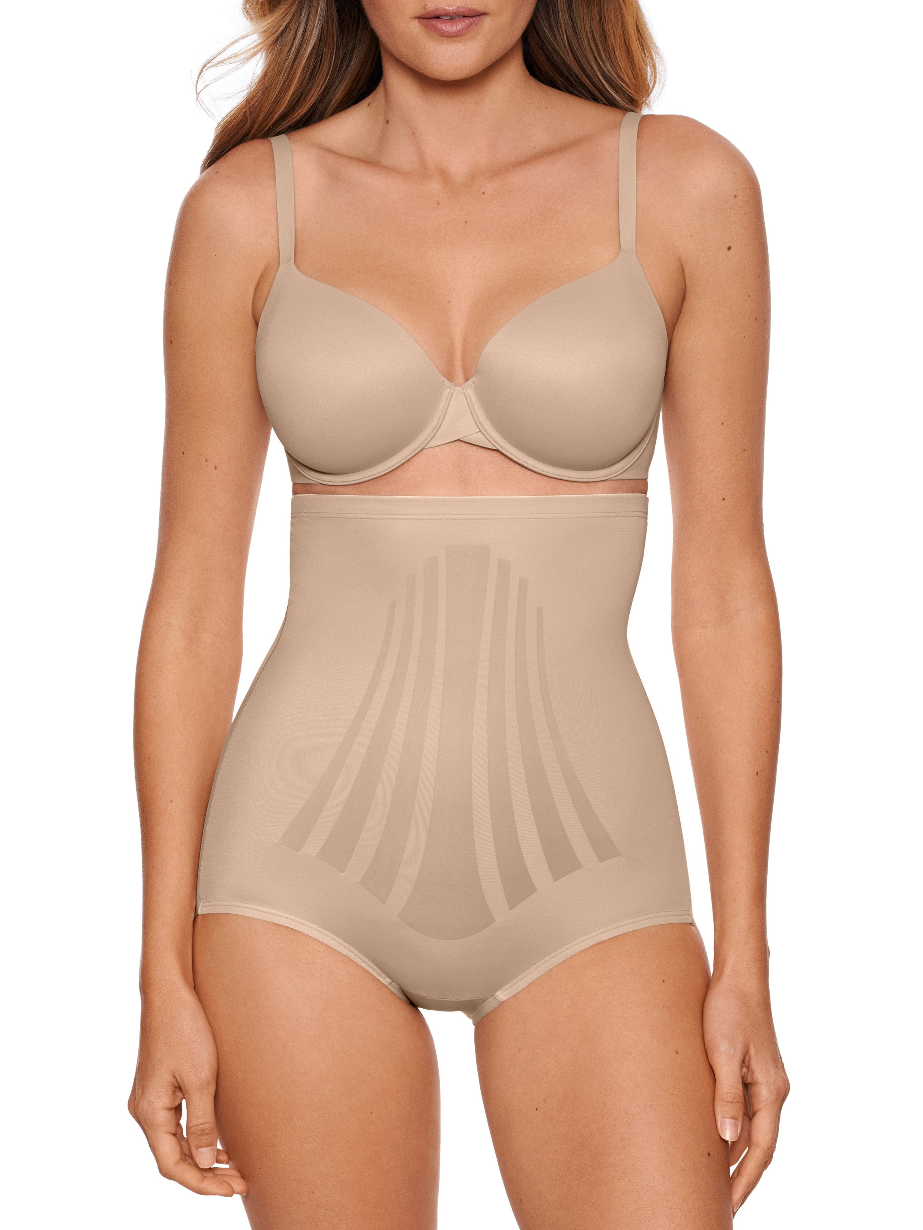 a woman wearing nude high waisted tummy control underwear shapewear