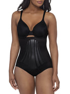 a woman wearing a black high waisted tummy control brief miraclesuit shapewear body shaper