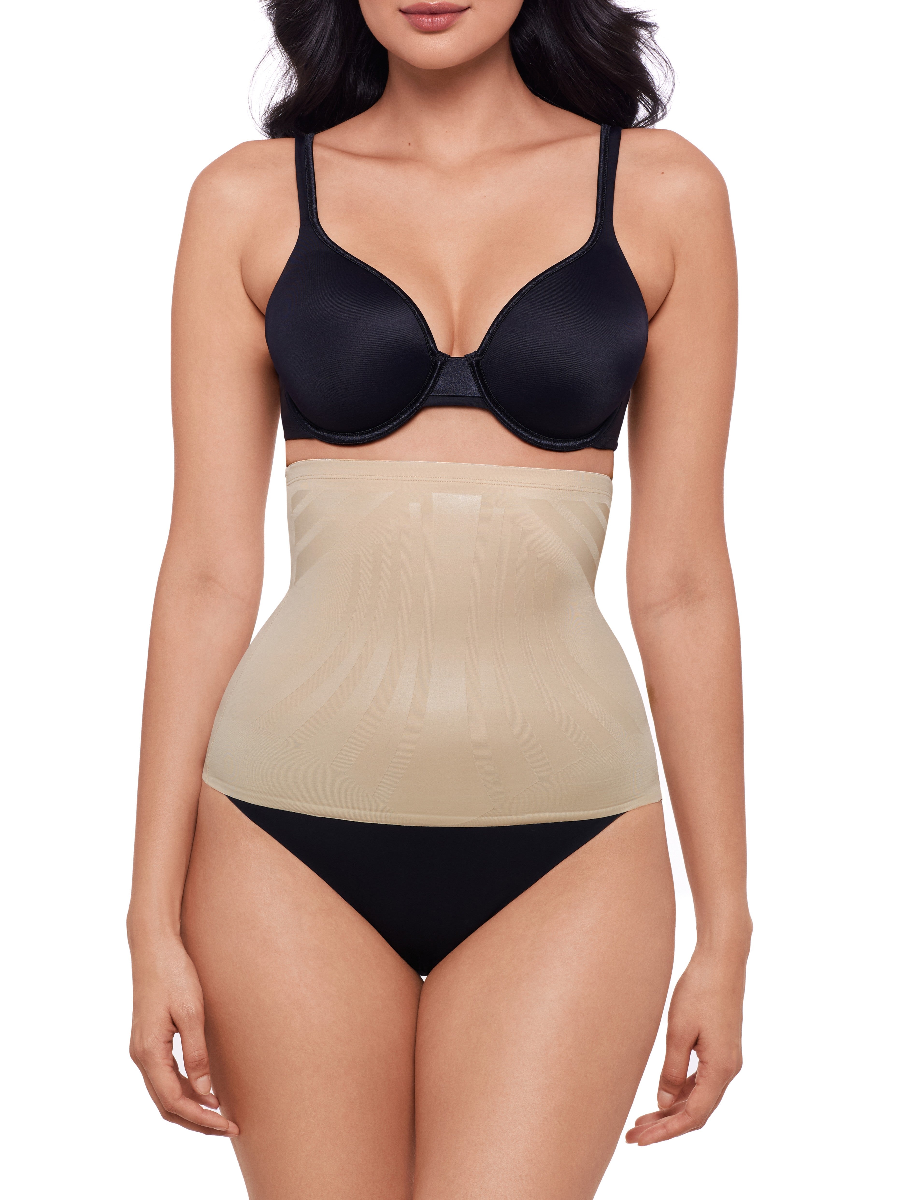 a woman wearing a nude waist cincher waist trainer shapewear