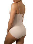 a women wearing a nude strapless tummy control body shaper shapewear