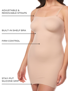 an infographic explaining the features and benefits of the strapless shapewear full body shaper shaping slip all-groups