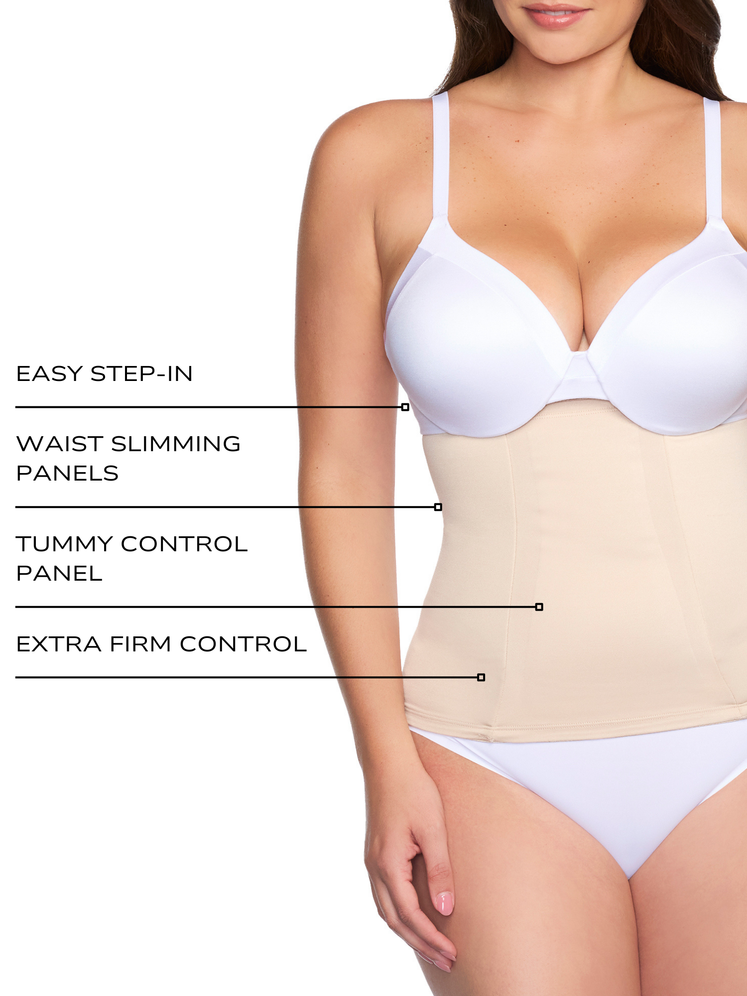 an infographic outlining the features and benefits of the extra firm waist cincher waist trainer girdle all-groups