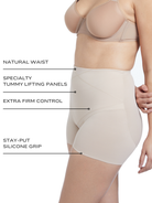 an infographic explaining the features and benefits of the tummy tucker shaper short body shapewear all-groups