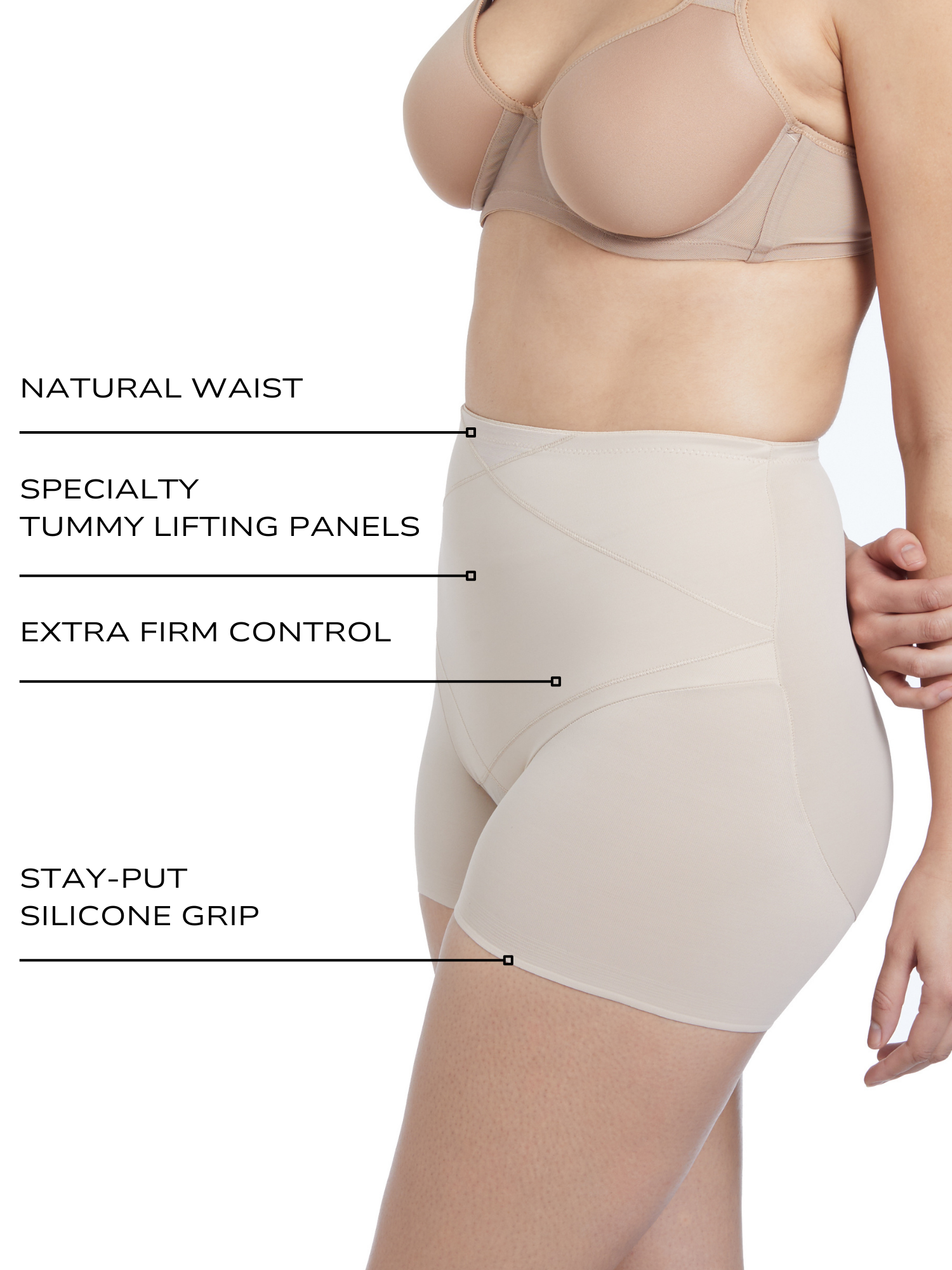 an infographic explaining the features and benefits of the tummy tucker shaper short body shapewear all-groups
