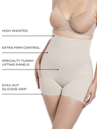 an infographic explaining the features and benefits of the tummy tucker shapewear boyshort all-groups