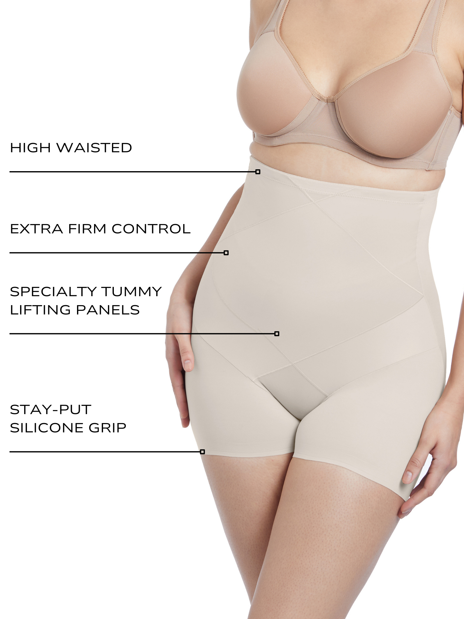 an infographic explaining the features and benefits of the tummy tucker shapewear boyshort all-groups