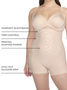 an infographic explaining the features and benefits of the high waist boyshort cupid shapewear lycra fit sense body shaper all-groups