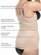 an infographic describing the features and benefits of the back magic back support shaping cami shaper all-groups